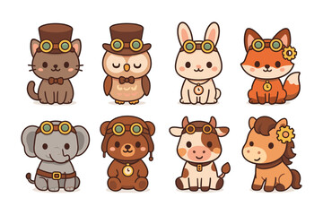 Cute steampunk animal vector illustration for children's design in flat style