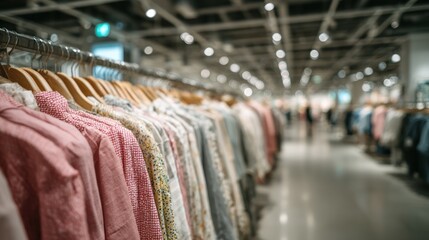 Retail Clothing Store Interior, Rack of Shirts