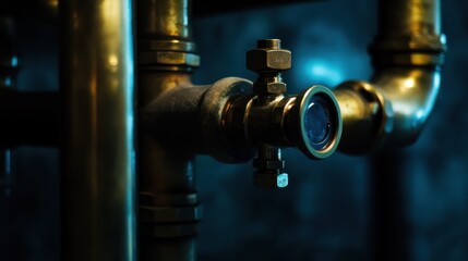 Brass Pipes and Valve: Industrial steampunk aesthetic