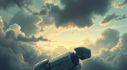 Robot in Cloudy Sky.