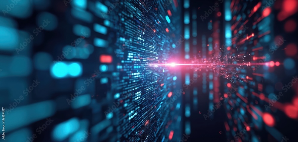 Poster abstract digital background with glowing blue, red lights, suggesting artificial intelligence, data 