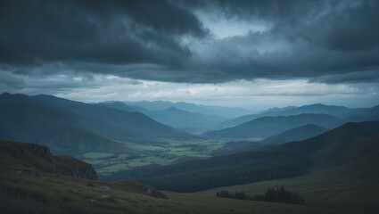 A stunning landscape view with mountains under a cloudy sky