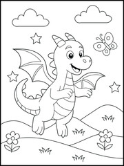 Happy Cartoon Dragon Coloring Page – Fun Line Art for Kids and Toddlers