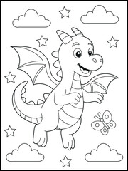 Flying Dragon Coloring Page for Kids – Fun Cartoon Style Line Art