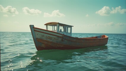Obraz premium A Boat Floating On The Sea Water
