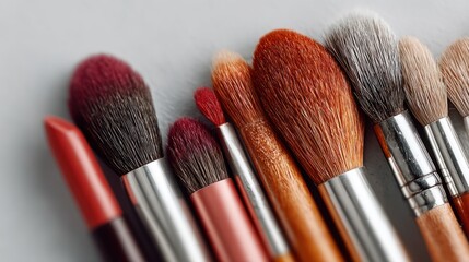 A Close-Up of Makeup Brushes:  Various Sizes and Colors