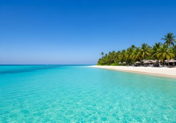Fototapeta premium Tropical Summer Beach with Palm Trees and Turquoise Water
