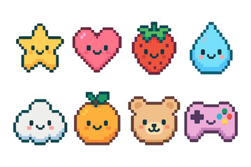 Cute pixel art vector illustration of kawaii characters for stickers and design