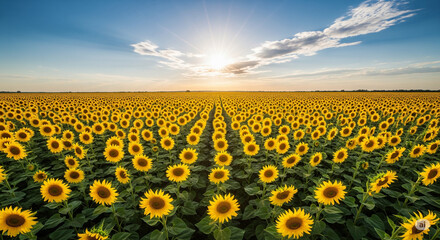 Obraz premium field of sunflowers in the evening