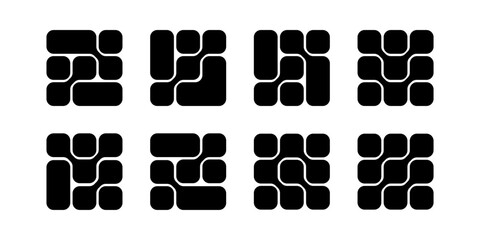 Metaball textures. Connected square shapes with round corners isolated on white background. Organic blobs or molecular structures. Modern print with connected dots. Vector graphic illustration.