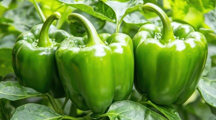 Vibrant Green Bell Peppers on the Vine