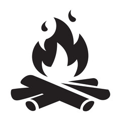 Simple Black And White Bonfire Vector Illustration For Camping And Outdoor Adventures With Flames And Wood Logs