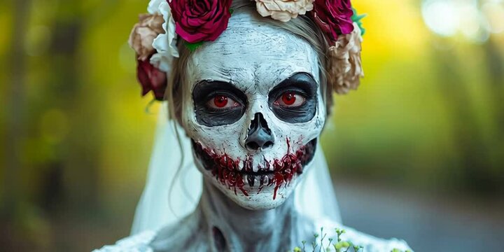 Undead zombie bride in wedding gown