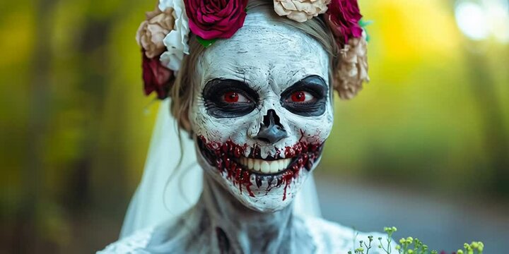 Undead zombie bride in wedding gown