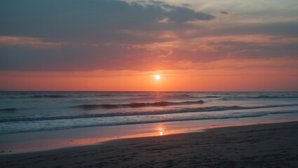 The Setting Sun And The Beach with Empty Copy Space For Text