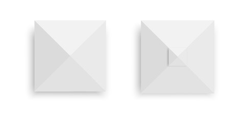 Tents with shadows top view. Gazebo umbrellas in square shape. Beach sunshades. Event booth marquees. Market or kiosk canopy mockups isolated on white background. Vector realistic illustration. © vikusha_art