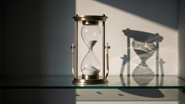 Hourglass Clock Time Passing on Glass Shelf