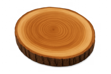 Polished wooden cross section displaying detailed tree rings, showcasing natural growth patterns against clean transparent backdrop