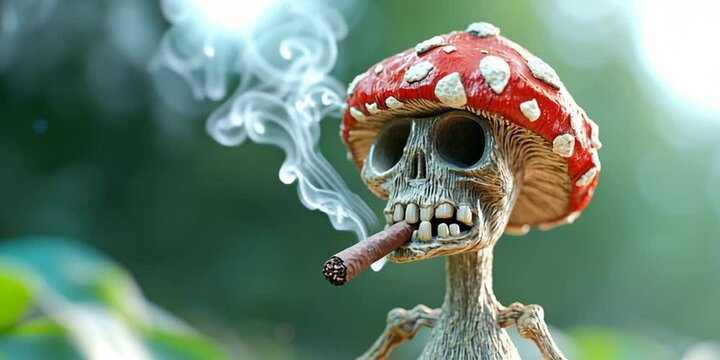 A psychedelic mushroom smokes a marijuana joint - drugs and stoners 