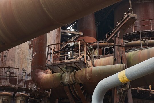 Rusty steel factory abandoned buildings