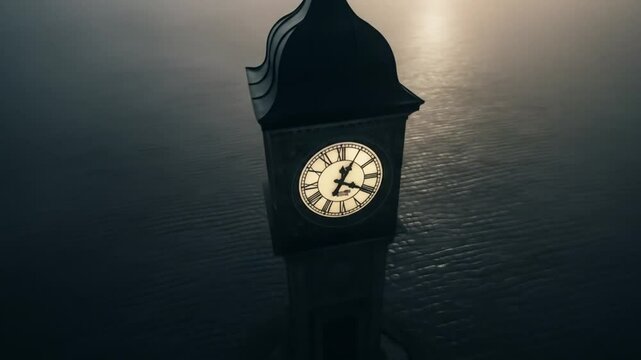 Clock Time Tower Submerged in Dark Waters