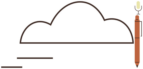 Stylized cloud linked with a microphone-tipped pen, blending creative and technological elements. Ideal for cloud computing, creativity, content creation, technology, writing, communication, simple
