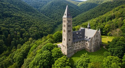 Obraz premium a church in the middle of a forest
