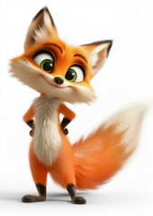 Fototapeta premium 3D cartoon fox smiling and looking at viewer on white background