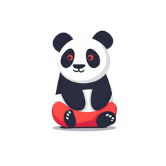 Fototapeta premium Cute cartoon panda character sitting calmly, with a playful expression, perfect for kids' illustrations.