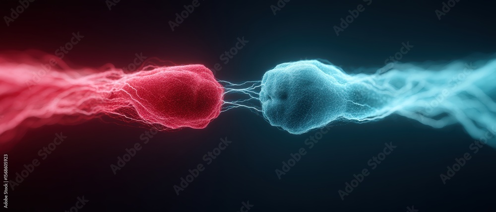 Poster dynamic energy collision abstract visualization digital art dark background close-up conceptual inte