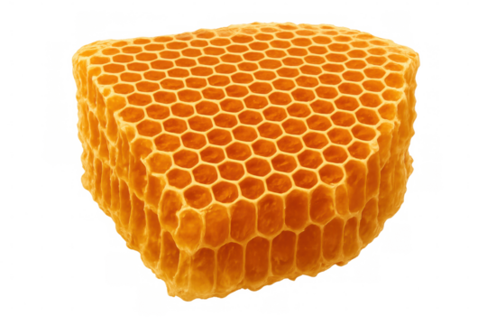 Close-up of honeycomb block, showcasing its intricate hexagonal structure, isolated on a transparent background