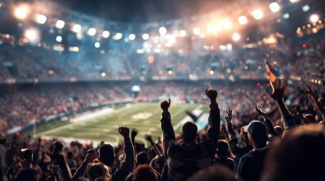 Football game crowd cheering fans waving flags at stadium sports event excitement atmosphere