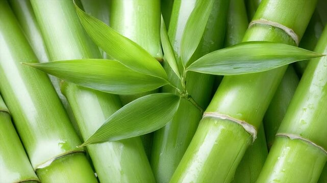 Close-up view of vibrant green bamboo stalks and leaves.  Fresh, healthy, and full of life