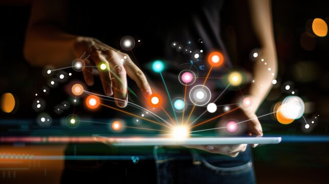 Interactive digital technology experience urban setting illustration nighttime close-up innovative concepts for engagement