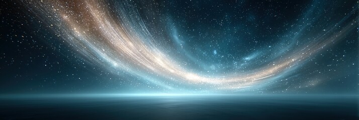 Obraz premium A stunning cosmic scene depicting the beauty of the universe with waves of stars and a tranquil ocean below.