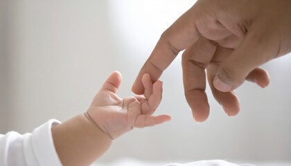 Naklejka premium A tender moment of connection between an adult and a baby, showcasing love and nurturing in a serene atmosphere.