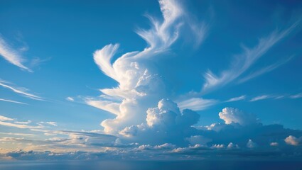 A stunning expanse of blue sky with soft, billowy clouds embodies a peaceful and sunny afternoon.
