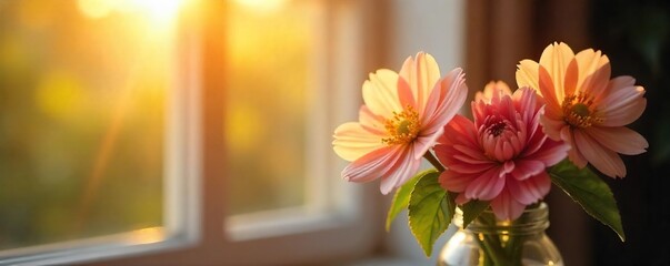 Sunlit Flowers in Vase Ethereal Glow of Delicate Blooms, Soft Light and Shadow