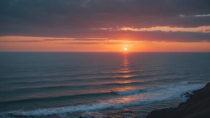 Coastal afternoon sunset over ocean with empty copy space for text