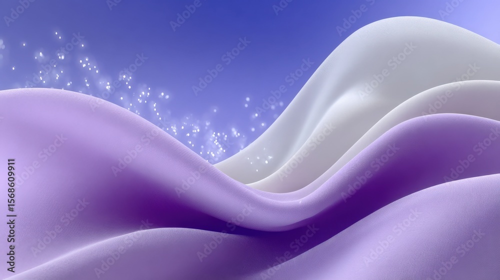 Poster Abstract flowing shapes in soft pastel colors with sparkling light effects creating a smooth and elegant modern digital background design
