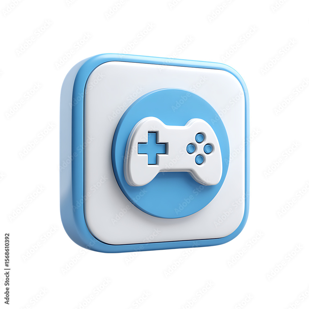 Fototapete high quality photo of stylized 3d game controller icon with blue and white colors isolated on transp