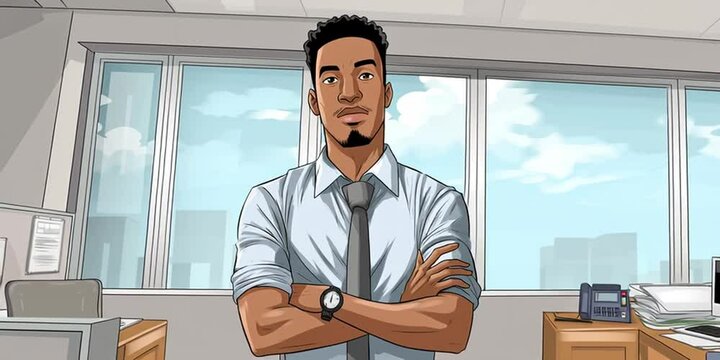 Anime employee working in the corporate office