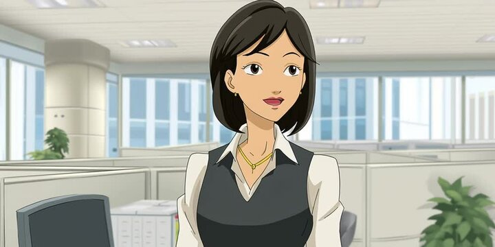 Anime employee working in the corporate office