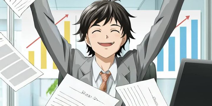 Anime employee working in the corporate office