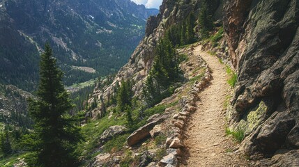 Winding mountain trail offering panoramic views of a lush evergreen forest