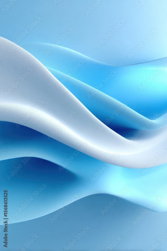 Poster Abstract flowing wave patterns in shades of blue and white with smooth curves and a modern design for digital art and background use