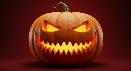 Halloween pumpkin cut out with scary face, featured on solid plain background, soft lighting, realistic style.