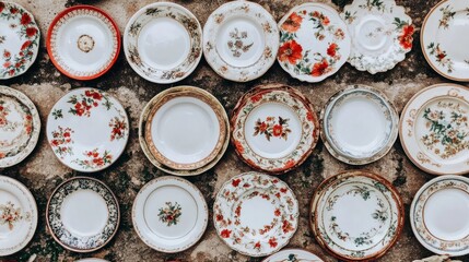 Vintage plates arranged on a wall