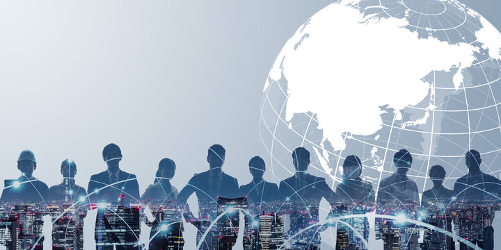 世界地図と多国籍の人々　バナー・広告向け横長ビジュアル