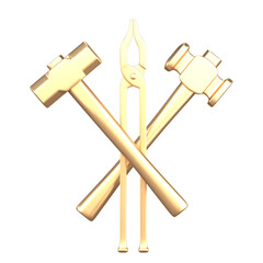 Golden blacksmith tools on isolated background 3d render